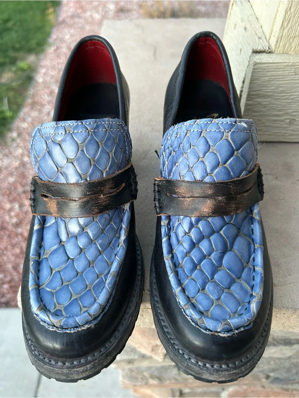 Womens FREEBIRD “Bristol” Loafer Heels Blue Snake Leather sz 7 - Picture 3 of 12